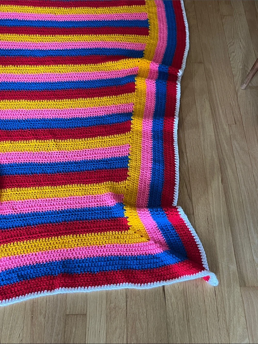 Handmade Striped Crochet Throw Blanket and 2 Pillow Set - Multicolor